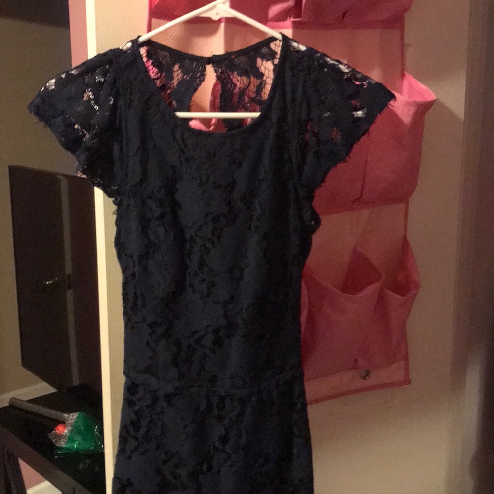 Navy lace dress with open back